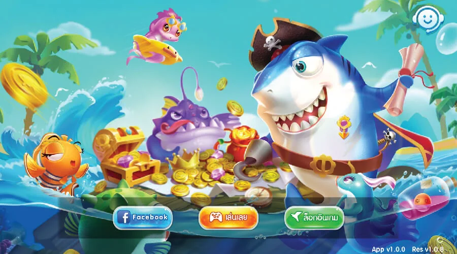 Layar permainan tembak ikan dengan target berwarna dan efek arcade